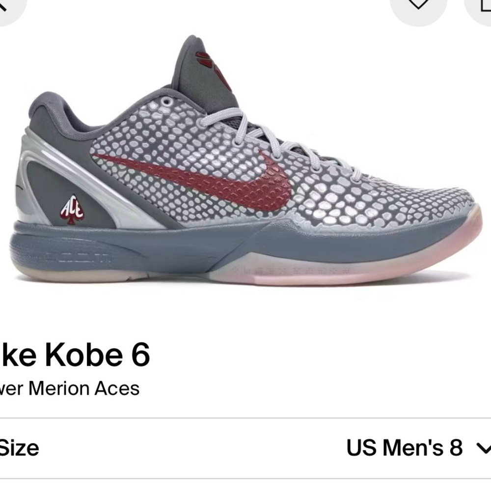 Nike Zoom Kobe 6 VI 'Lower Merion Aces' Metallic
429659-017 Rare Mens Sz 8